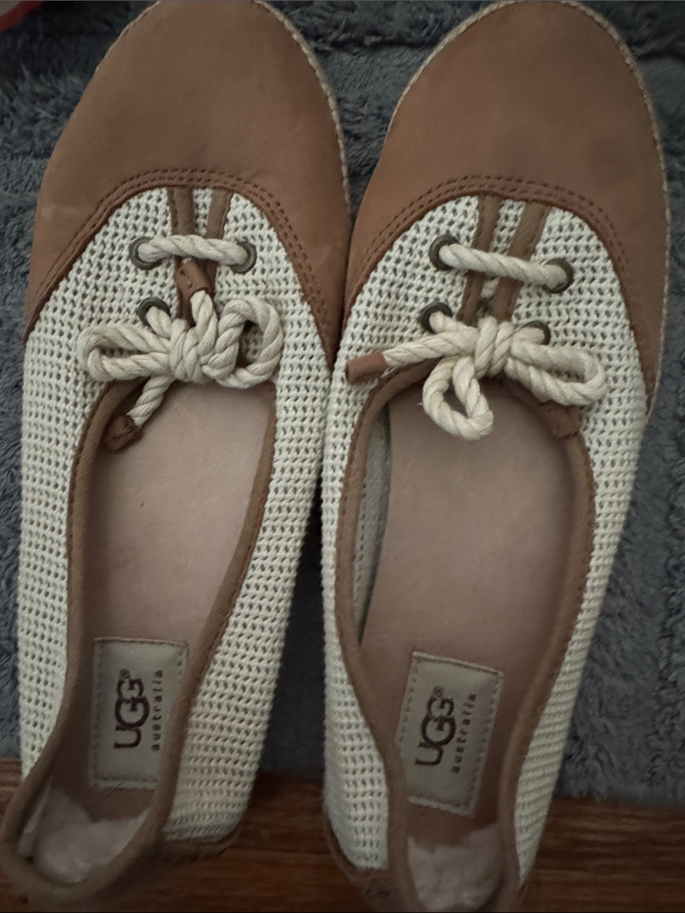 UGG Women's Cream Knit and Brown Leather-Trim Ballet Flats
